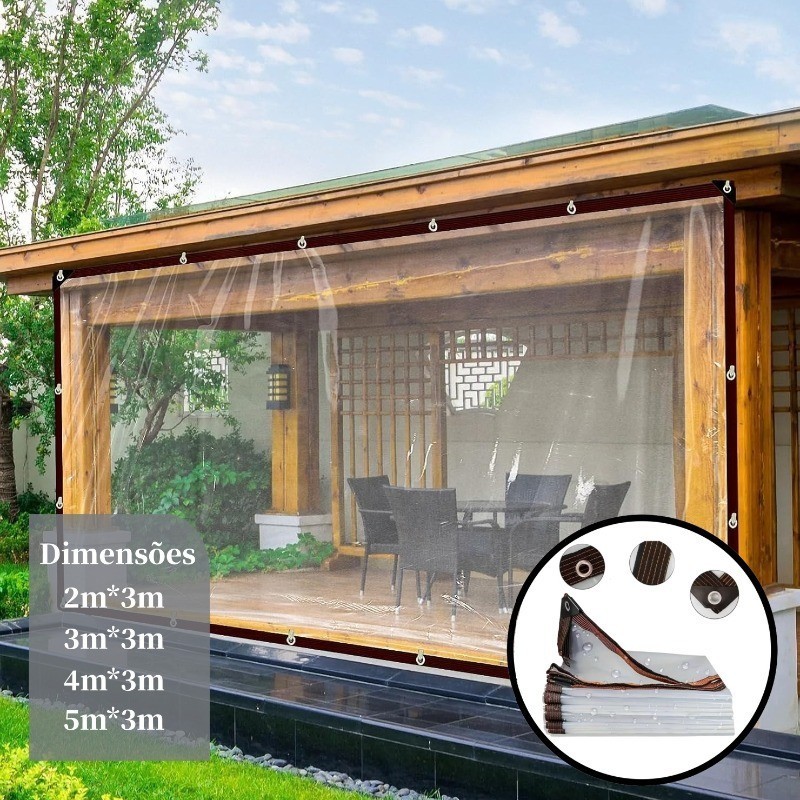 Lona Transparente Impermeável Reforçada Cobertura para Portas e Terraços Garagem e Proteção de Hortas