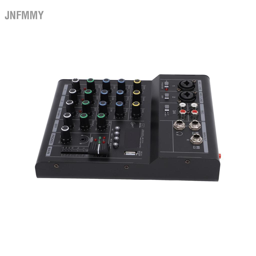jnfmmy Mini mixer de som de 4 canais Placa de mixagem de DJ com BT MP3 USB 48V Phantom Power Amplificador de guitarra