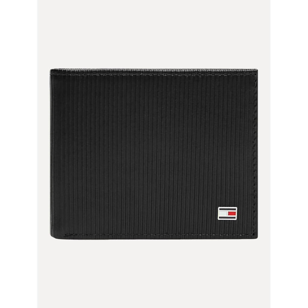 Carteira Tommy Hilfiger Masculina Couro Mini Flag Textura Vertical Preta