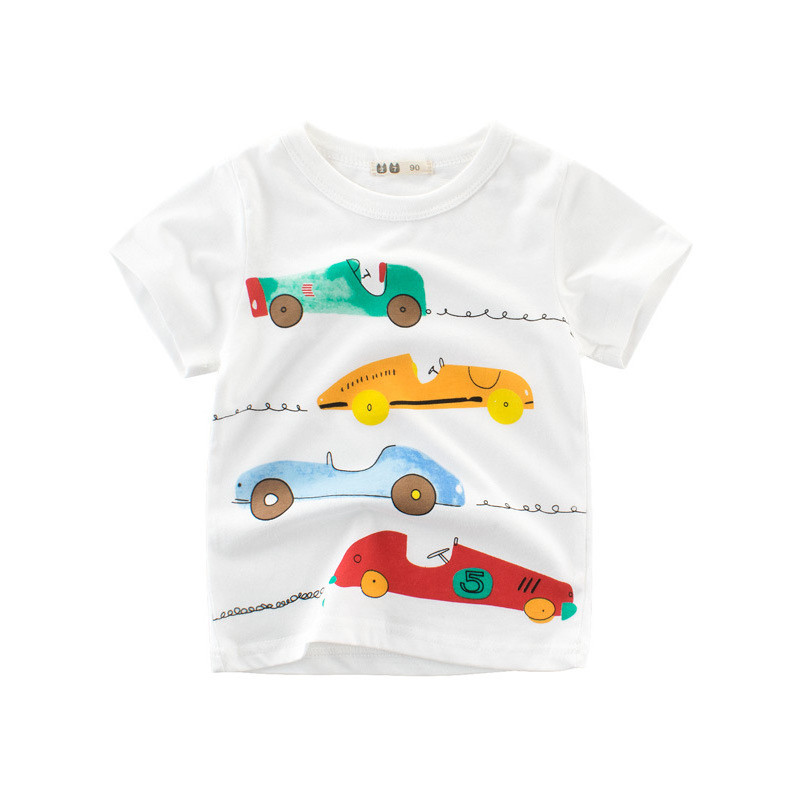 27 crianças meninos puro algodão fino roupas infantis roupas de verão 2026 carro dos desenhos animados crianças camiseta