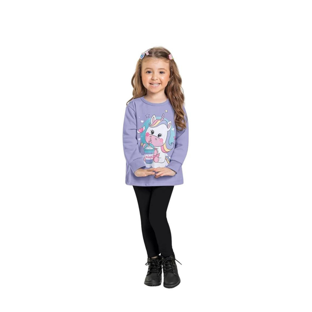 Conjunto Menina Moletom Com Calça Legging em Moletom