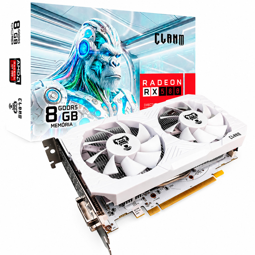 Placa de Vídeo RX580 Snow Branca 8GB DDR5 256bit HDMI DP Clanm