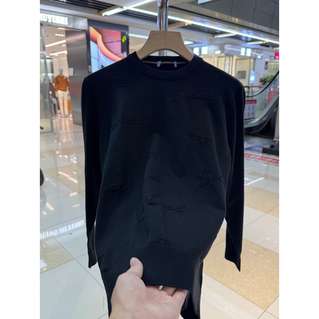 [Haijia] Suéter pulôver com gola redonda, máquina de tricô, etiqueta de corte bordado, malhas masculinas casuais