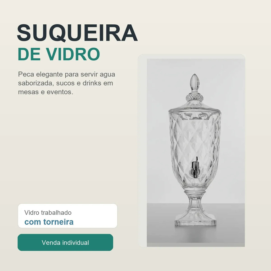 Suqueira Vidro Resistente 5 Litros Diamond Com Torneira Transparente Para Suco Água