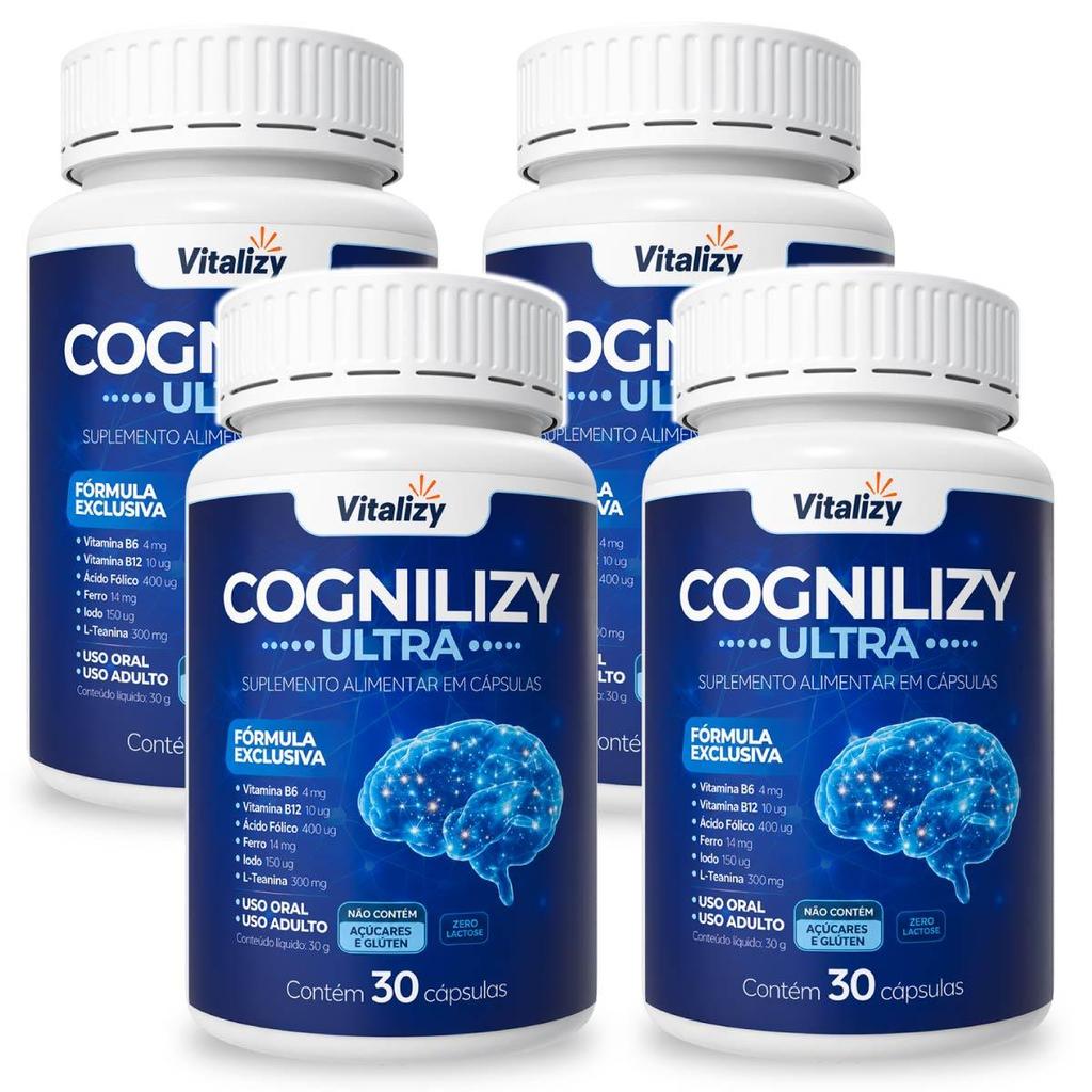 Kit 4x30 Cápsulas Suplemento Para Foco Concentração Focus Cognição Memória Brain Vitalizy