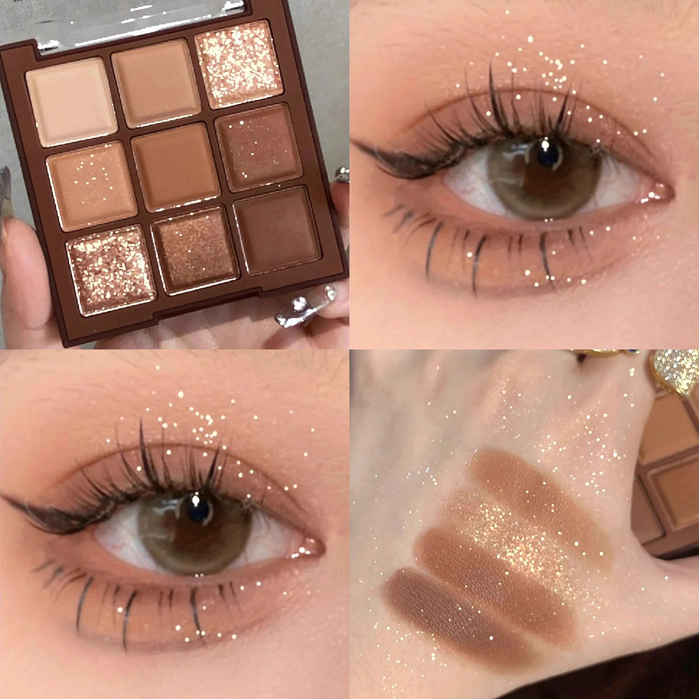Chocolate quente marrom sombra iniciante iniciante nove cores paleta de sombras alto brilho fosco terra cor perolado Fla