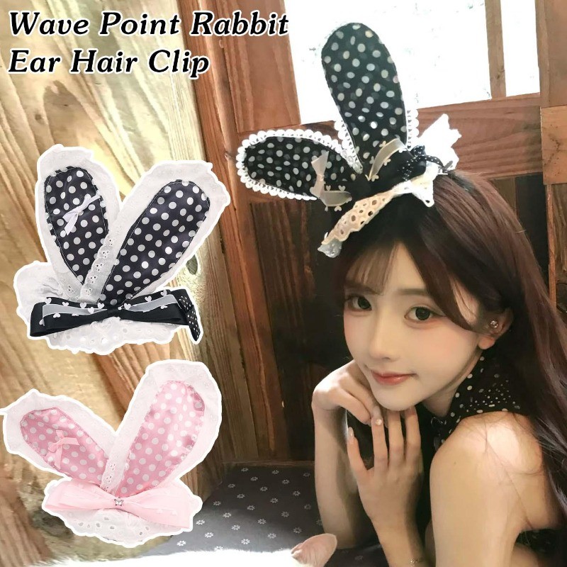 2-1Pc Presilha De Cabelo Pontilhada Com Laço De Orelha De Coelho-Adereços De Cosplay-Chapéu De Orelhas Grampo-Acessórios