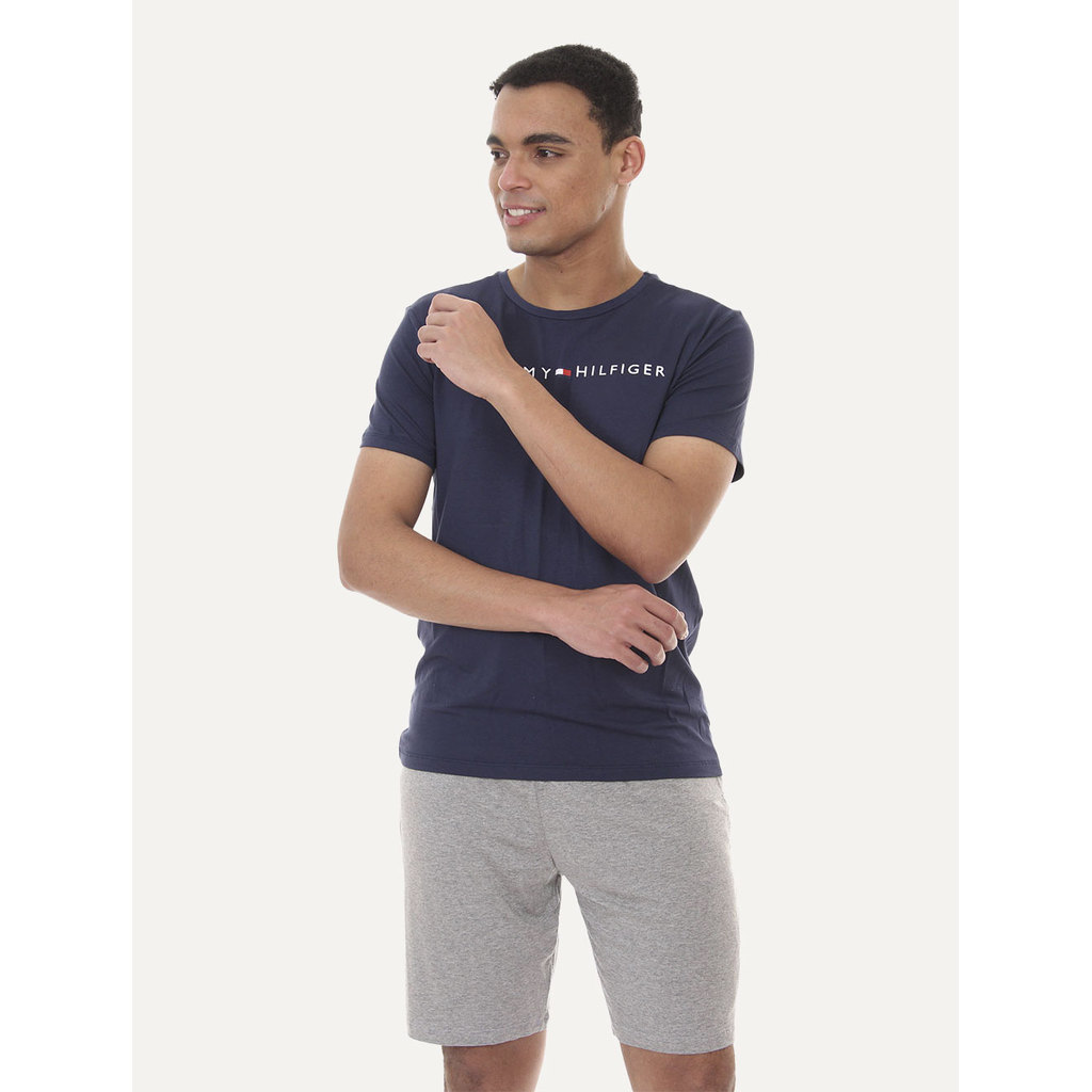 Pijama Tommy Hilfiger Masculino Manga Curta Short Essentials Set Marinho/Cinza