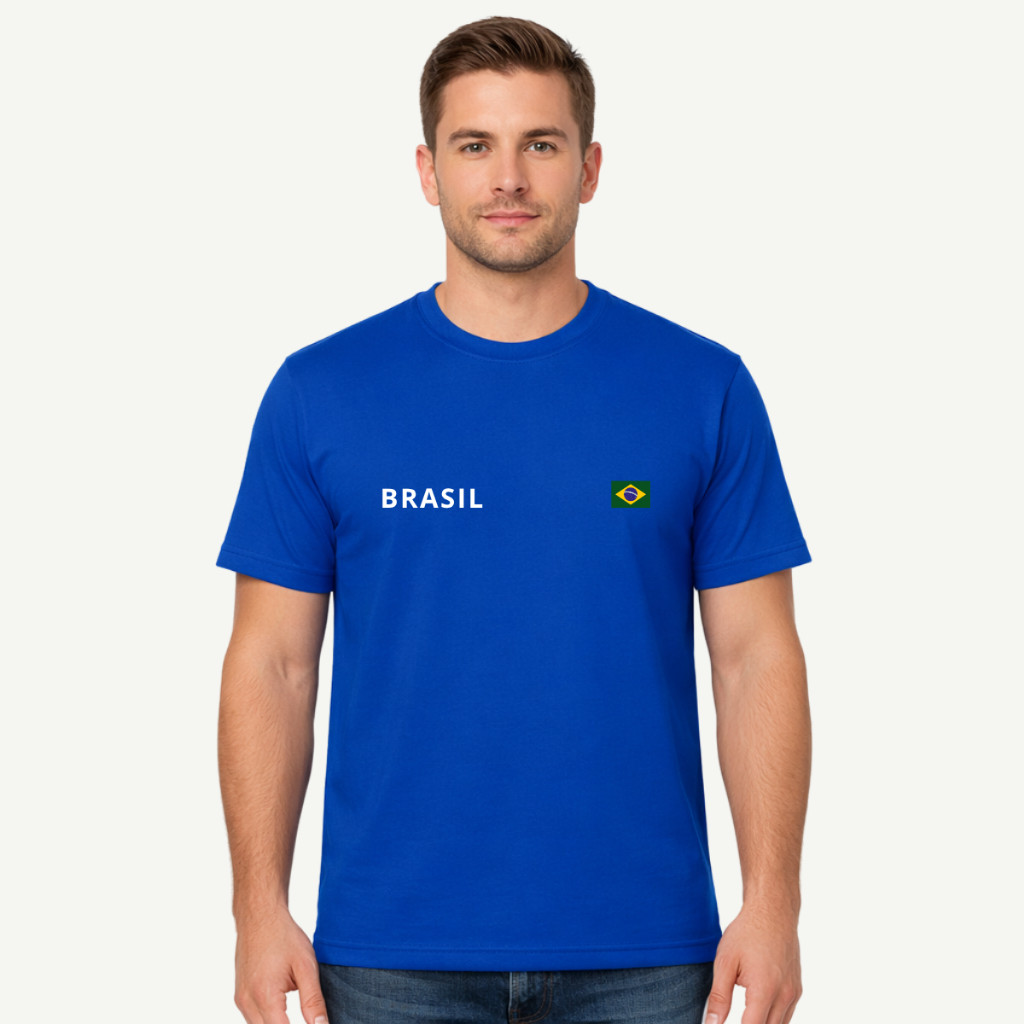 Camiseta Do Brasil Masculina Azul Royal Bandeira Copa Torcedor