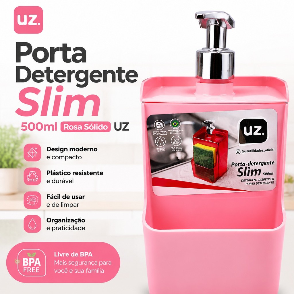 Porta Detergente Slim 500ml Rosa Sólido UZ