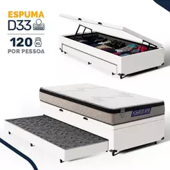 Cama Box Baú com Colchão Gazin de Espuma D33 Pillow In Force MID + Auxiliar de Espuma Solteiro 88cm