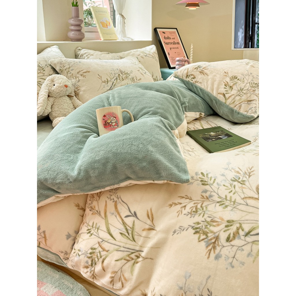 Cama de lã de leite conjunto de quatro peças inverno velo Extra grosso dupla face Coral velo colcha capa flanela folha t