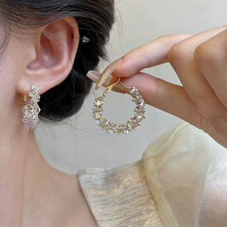 Brincos de círculo de diamante completo de cristal de luxo leve brincos redondos de personalidade de temperamento de alt