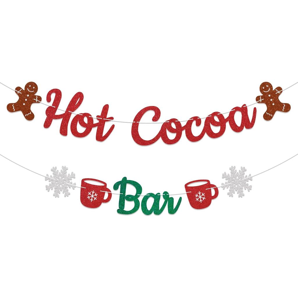 Banner para Barra de Chocolate Quente, Decoração para Estação de Chocolate Quente, Decorações de Natal com Flocos de Nev