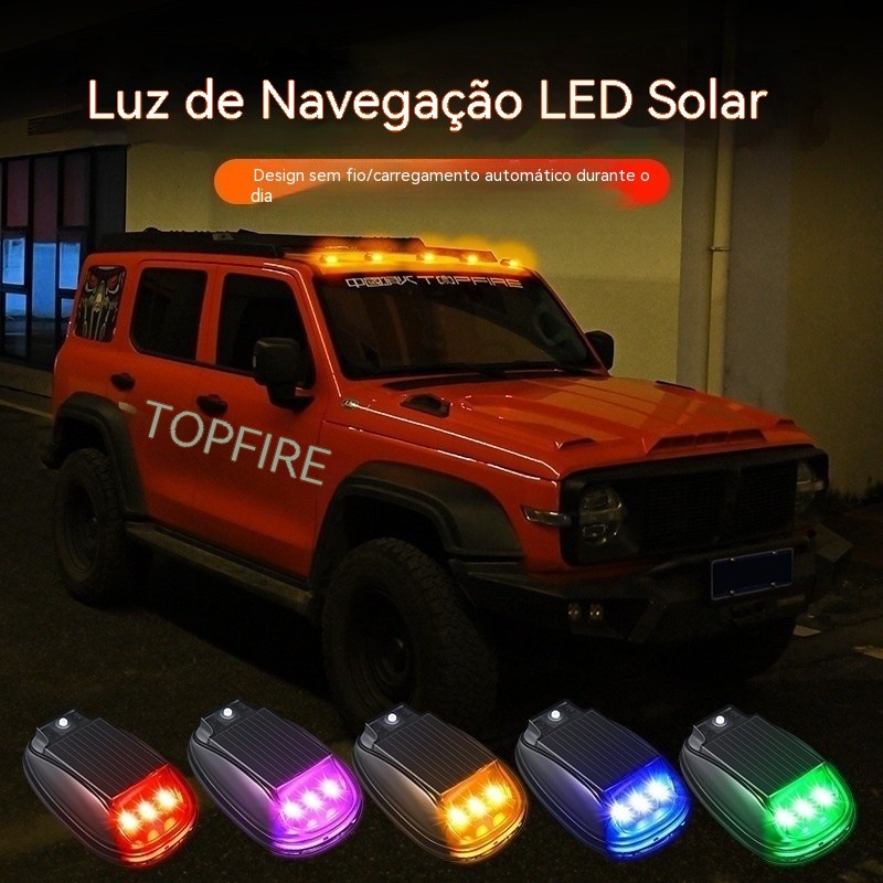 Veículo off-road, SUV, picape, luz de navegação LED solar para teto de carro, sem necessidade de fiação, luz estroboscóp