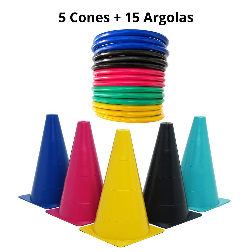 Kit Funcional Sensorial Cones + Argolas Coloridas Coordenação Motora Agilidade Treino Infantil