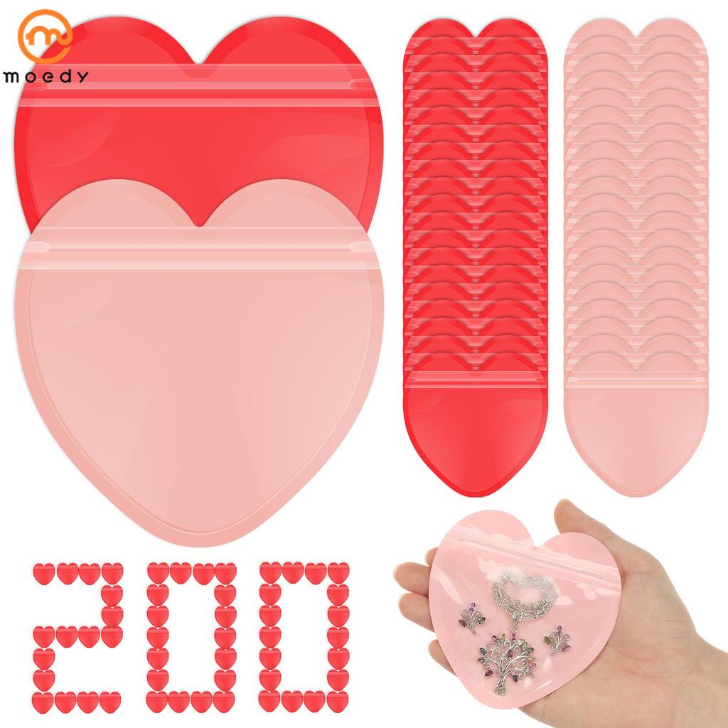 200 Pçs Forma De Coração Brinco Saco Reutilizável Mini Jóias Plástico Para O Dia Dos Namorados SHOPSKC2584