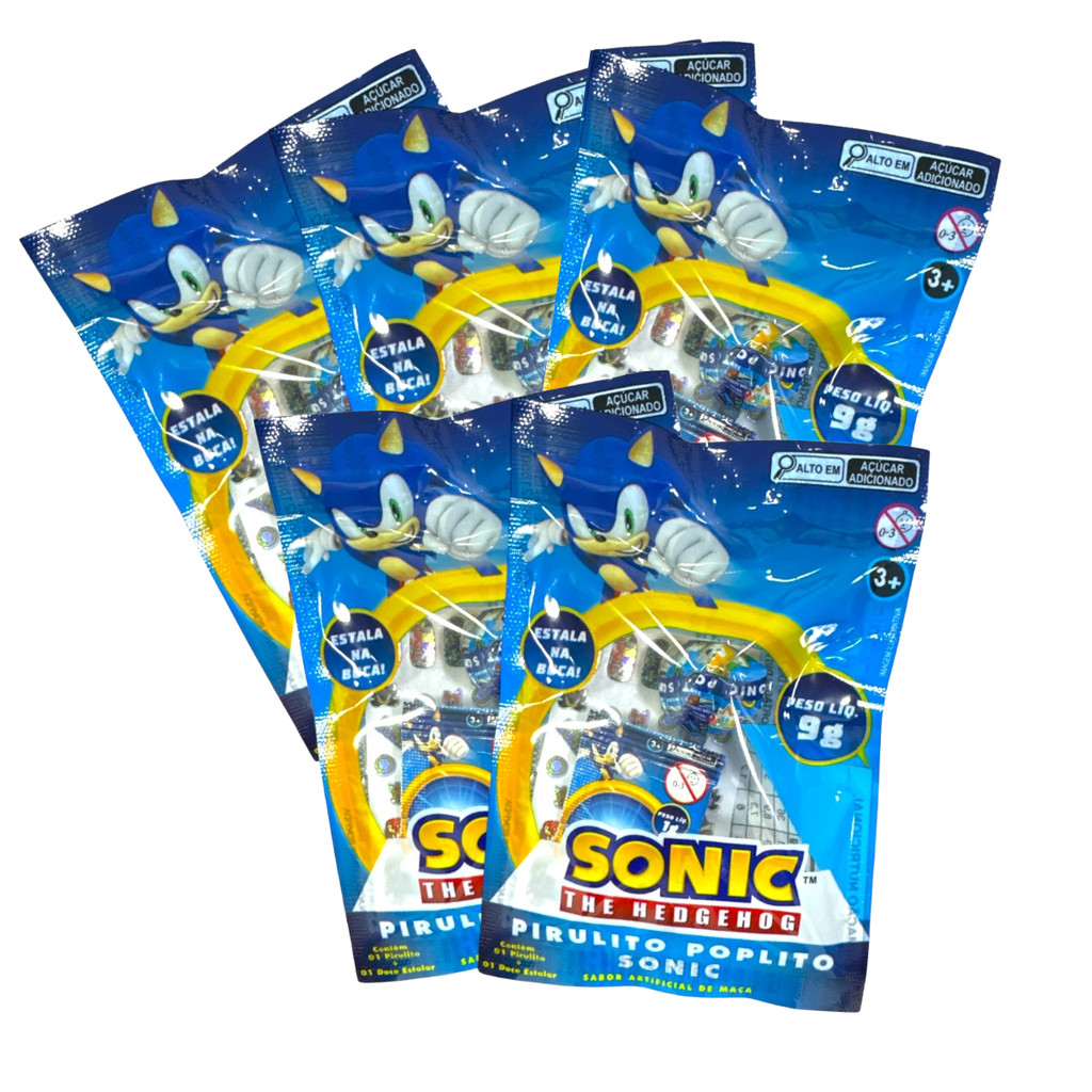 KIT 5 Pirulito Poplito Sonic Com Adesivos 9g Cada