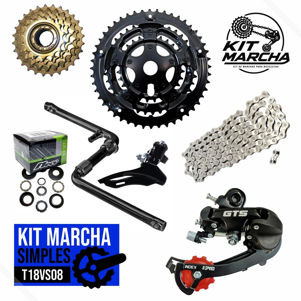 Kit Transmissão 18v - Catraca 6v + Corrente + Engrenagem + Pedivela + Kit Central + Cambios Gts