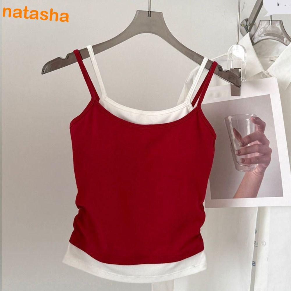 NATASHA Slim Crop Top , Fit Colete Falso Camisola De Duas Peças , Camiseta Sem Mangas Regata Sweet Girl