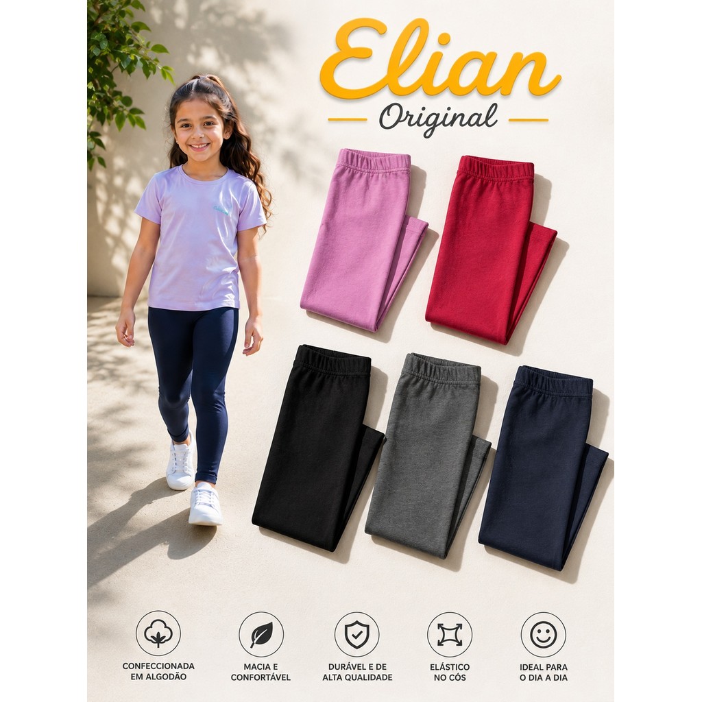 Calça Legging Leg Menina Cotton Básica Infantil Elian 1 ao 16 Promoção