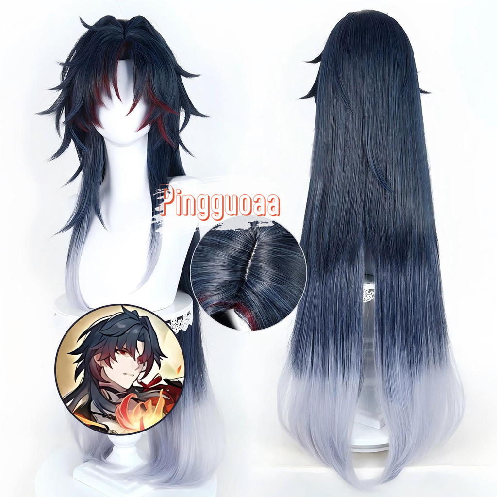 Honkai : Star Rail HSR Mortenax Blade Peruca Cosplay 100cm Azul Preto Cinza Gradiente Anime Perucas Sintéticas Resistent