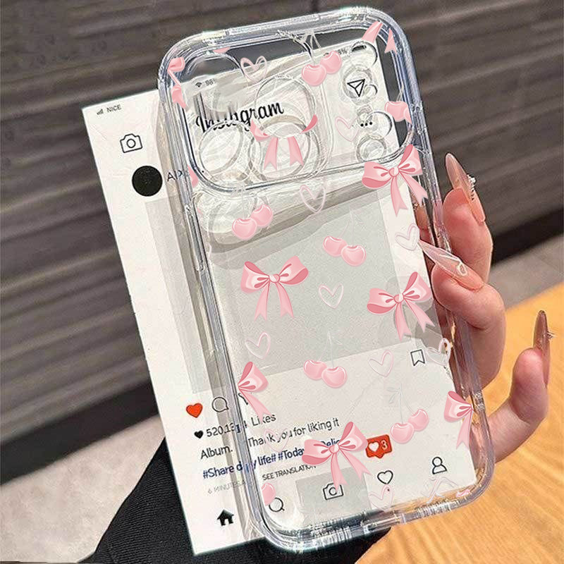 Capa Para Samsung Galaxy A57 A17 A56 A36 A26 A55 A16 A15 A07 A06 A54 A53 Rosa Bowknot Pequena Flor Silicone Transparente