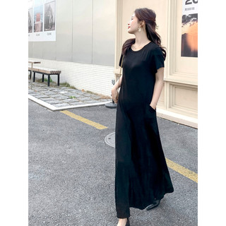 Vestido Modal longo alto feminino 2024 verão solto tamanho grande cobertura de carne saia longa de manga curta saia de b