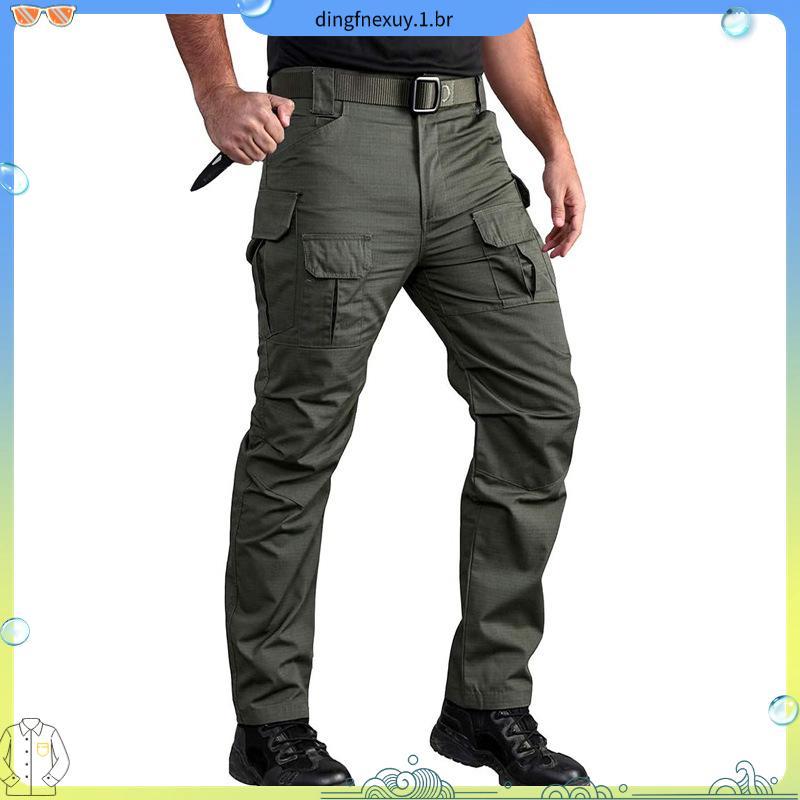 Calça Tática Masculina Segurança Vigilante Bege Cargo Caqui 8 Bolsos Cargo Bombeiro Civil