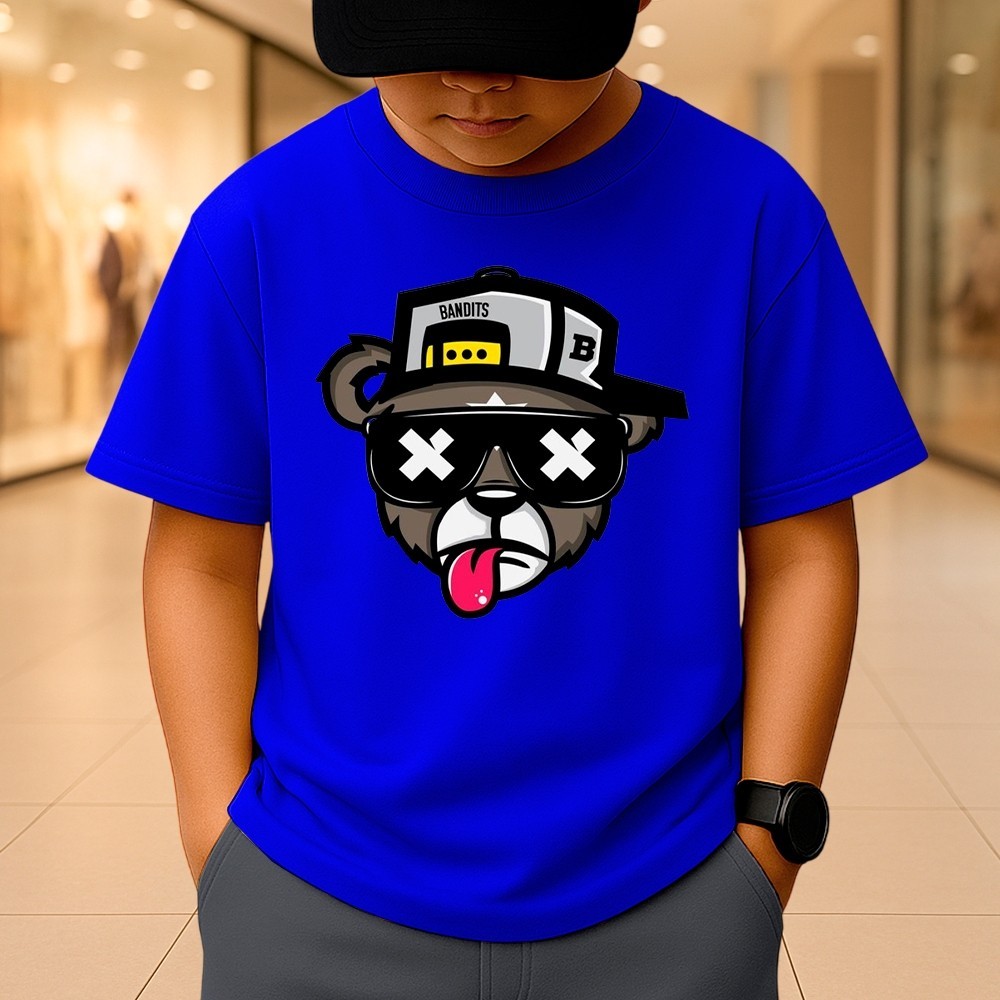 Camiseta Infantil Criança Menino Desenho Colorido Urso X Manga Curta 100% Algodão Fio 30.1