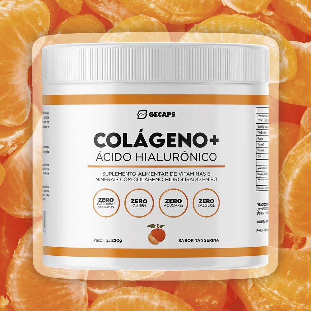 Colágeno Hidrolisado Tangerina + Ácido Hialurônico Pele, Cabelo e Unhas | Zero Açúcar