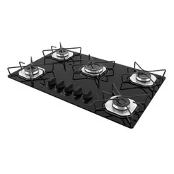 Cooktop a Gás Terim 5 Bocas Vidro Temperado com 6 Apoios Preto Bivolt