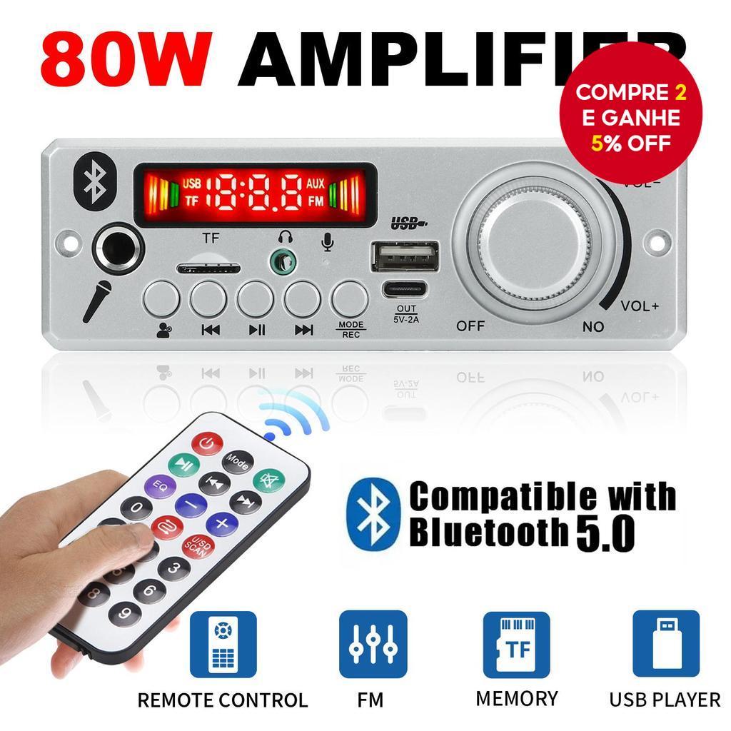 Amplificador DIY de 40W 80W, módulo MP3, placa com entrada para microfone de 6,5mm, player de MP3 para carro 12V,