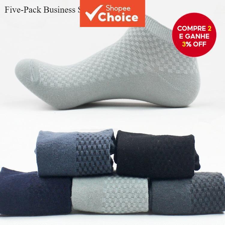 ​ 5 Pares De Meias Masculinas De Bambu Para Tornozelo – Casuais E De Negócios Que Absorvem A Umidade