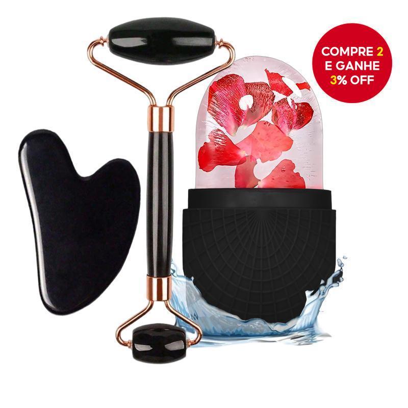 Conjunto de Rolo de Gelo e Massageador Facial