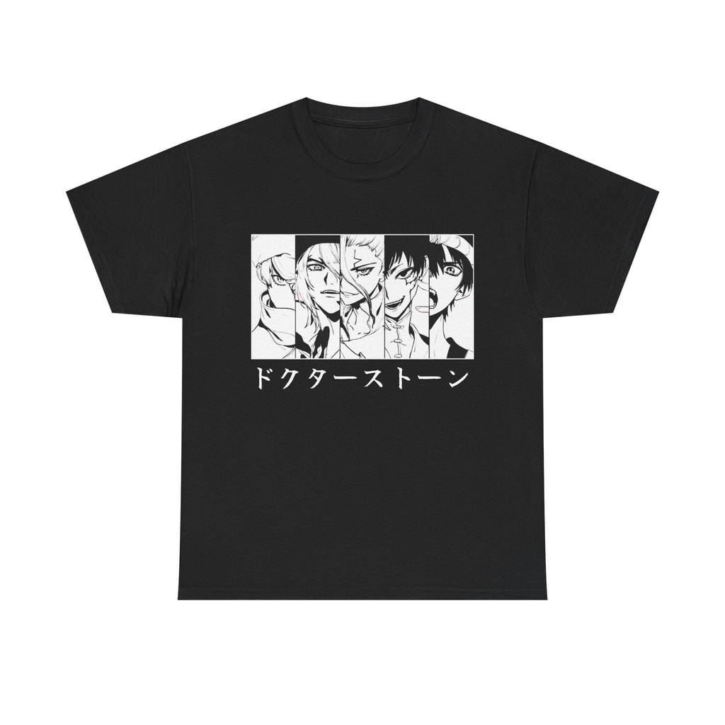 Camiseta Masculina Feminina Estampa Personagens Dr Stone Mangá Preto Branco T-shirt Unissex Streetwear Premium Algodão