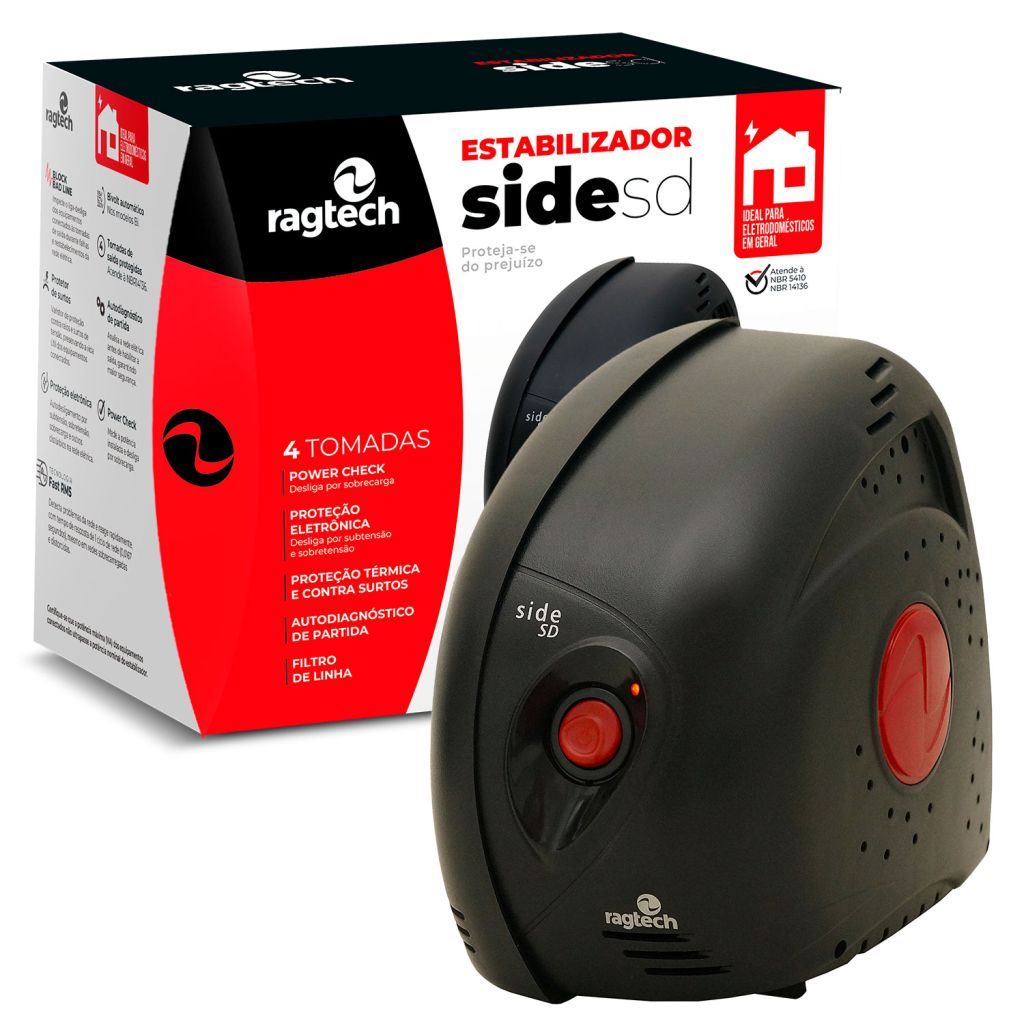 Estabilizador Ragtech Side SD 300VA, SSD 300, 4 Tomadas, Entrada Bivolt, Saida 115V - 20SSD5410