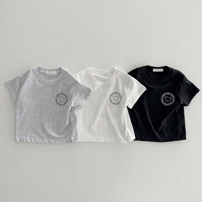 Masculino feminino bebê puro algodão roupas verão versão coreana urso impressão bebê meia manga topo crianças camiseta f