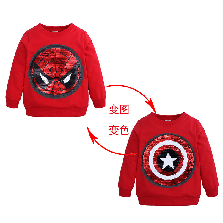 Lantejoulas Flip mudança de cor camiseta de manga curta que muda de rosto fantasia de Halloween Spiderman lantejoulas mo