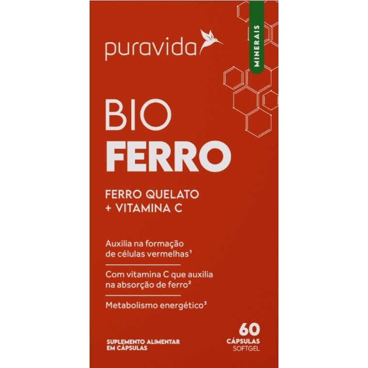 Bio Ferro FERRO QUELATO + VITAMINA C 60 Cápsulas - PuraVida