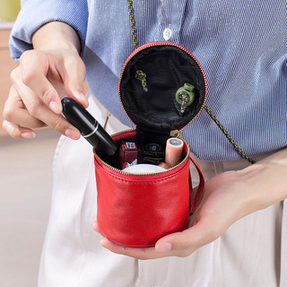 2026 couro genuíno novo estilo Retro balde batom saco de armazenamento de moedas pequena mochila