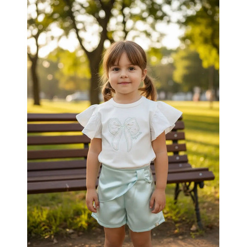 Conjunto Blusa Bata E Short Cetin  Infantil/ Menina Verao Verde 8
