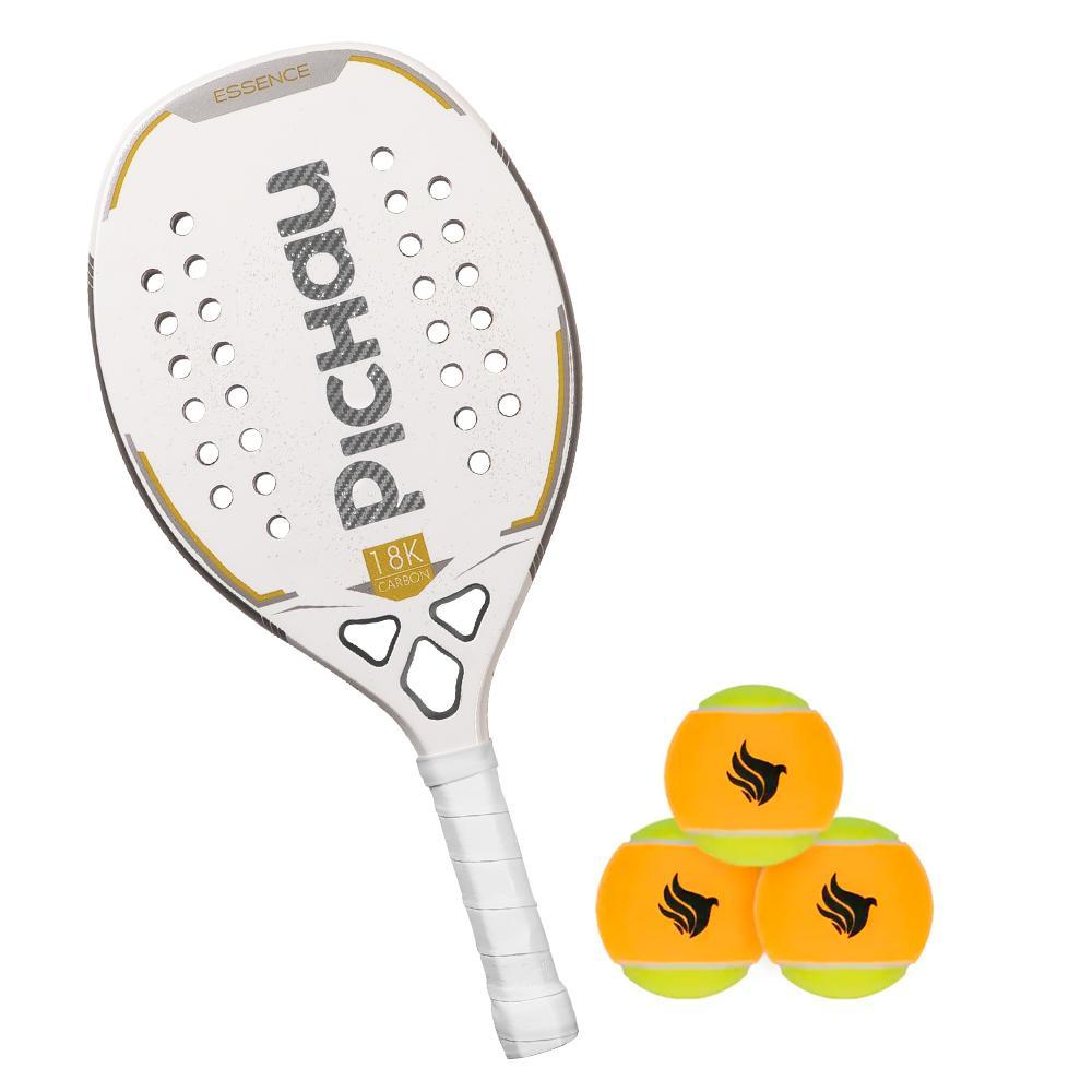 Kit Raquete de Beach Tennis Pichau Lunar Bay 18K Carbon 28 Furos + Kit Bolas de Beach Tennis Pichau