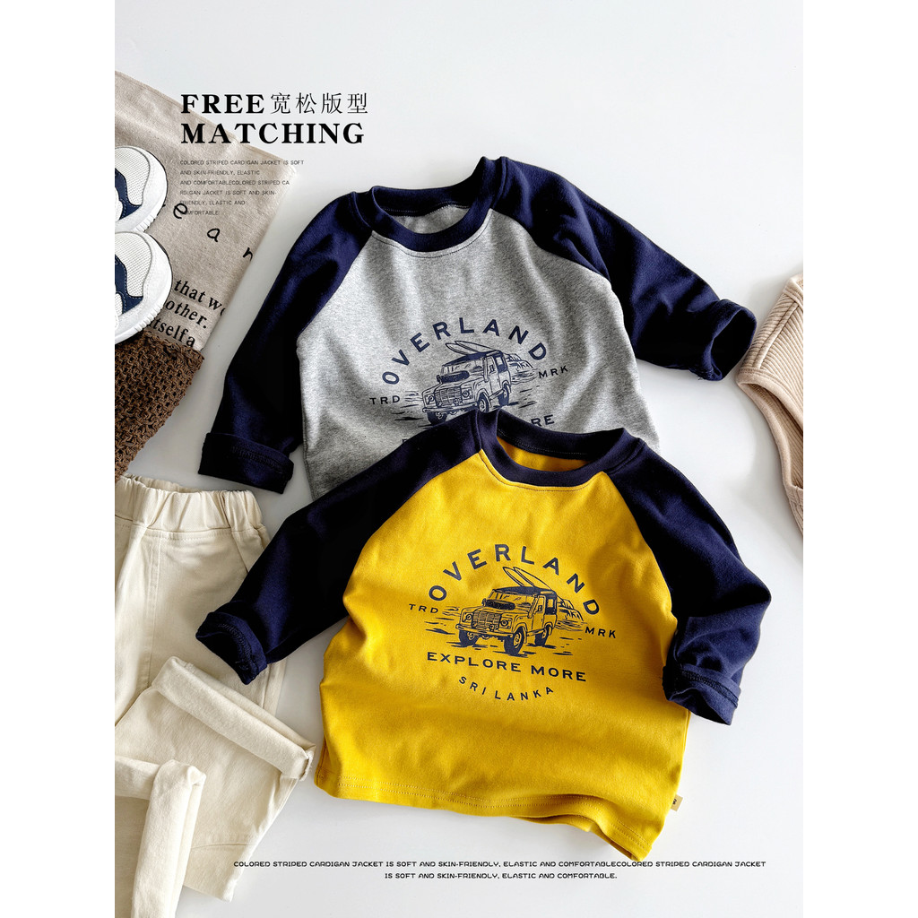 Crianças novo estilo primavera outono manga comprida camiseta meninos meninas cor-bloqueio escovado estilo ocidental em 