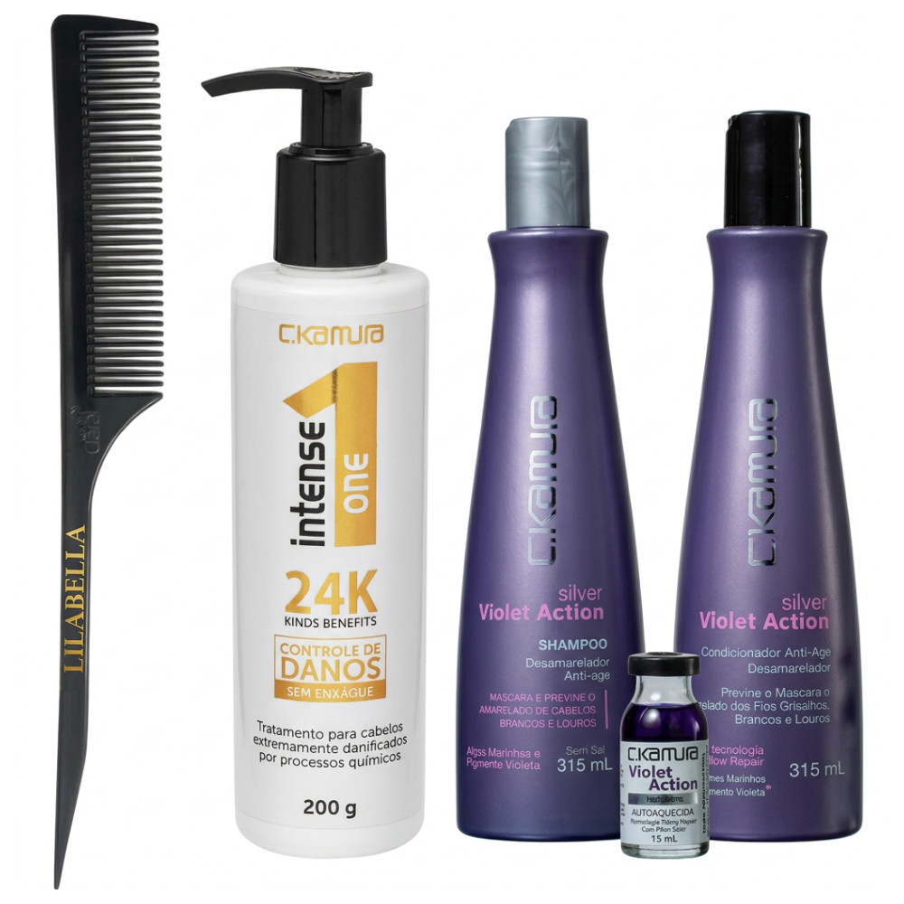 Kit Silver C.Kamura Desamarelador+Leave-In+ Pente Lilabella