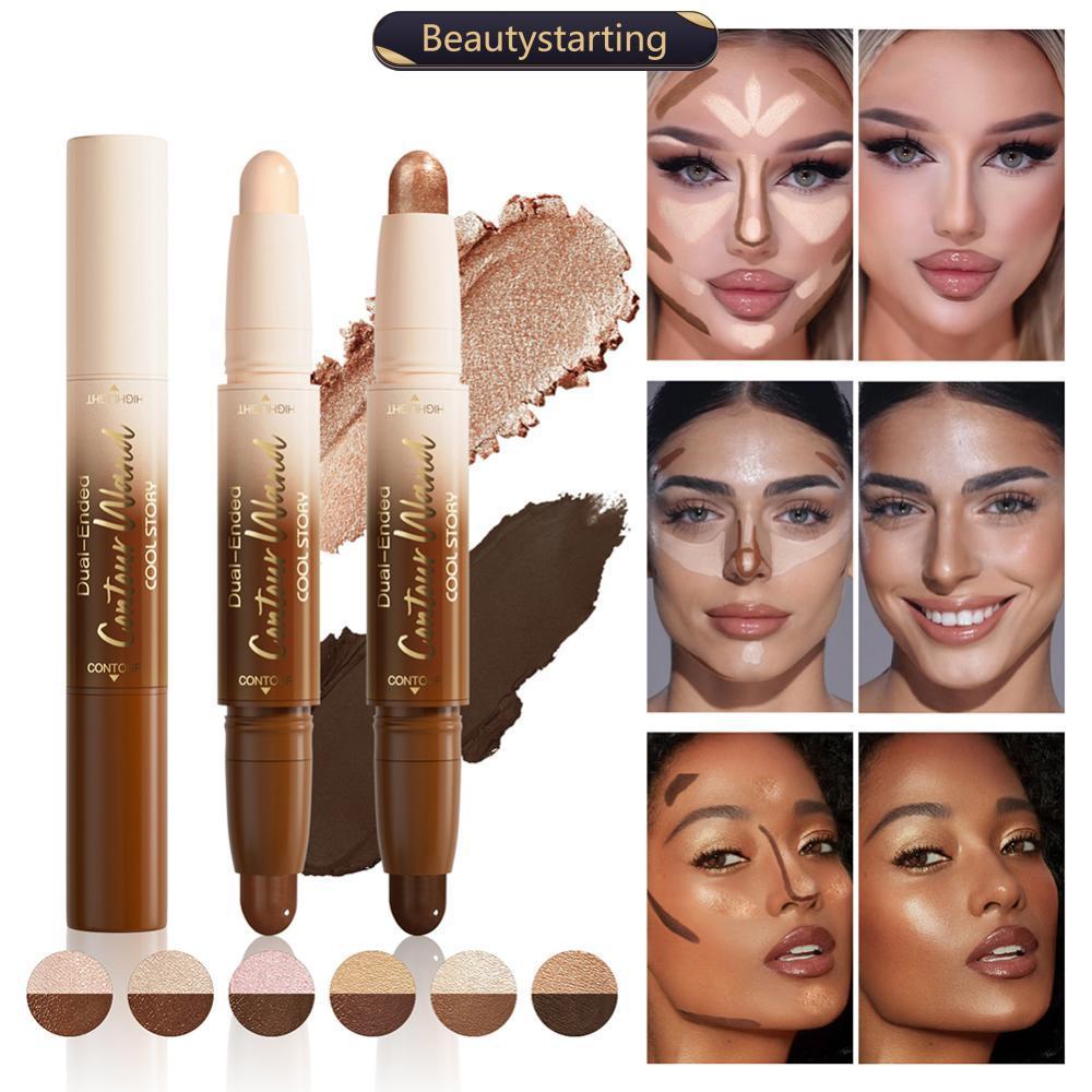 BEAUTYSTARTING 2 Em 1 Contour Stick Creme Marcador Fosco Bronzer Maquiagem Facial Corretivo De Ponta Dupla Sombra De Nar