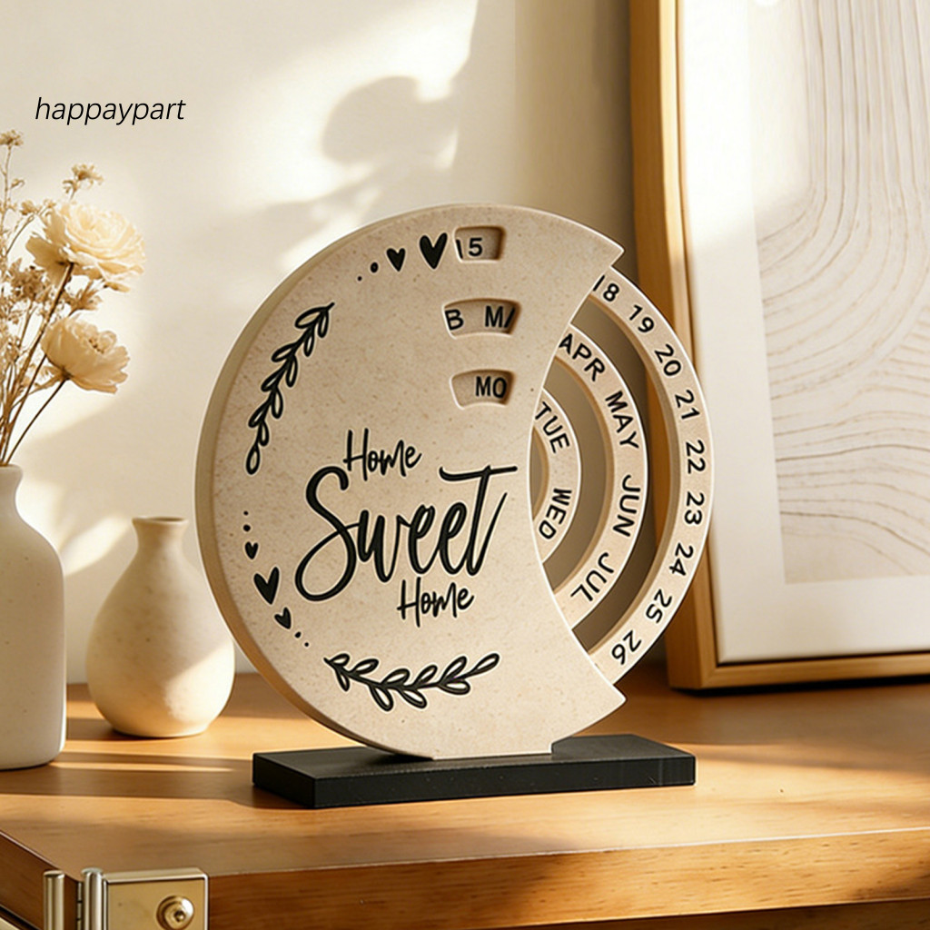 happaypart | Calendário De Mesa Perpétuo Giratório Vintage De 3 Camadas-Exibição De Data Mensal Organizador Decorativo D