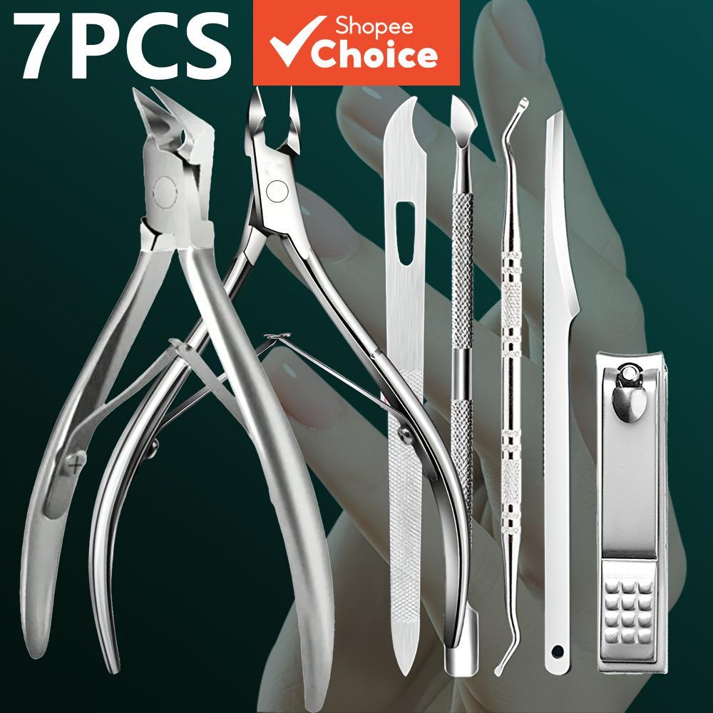 Conjunto Profissional de Manicure e Pedicure 7 peças, cortador de unhas de aço inoxidável, alicate de cutículas, lixas e