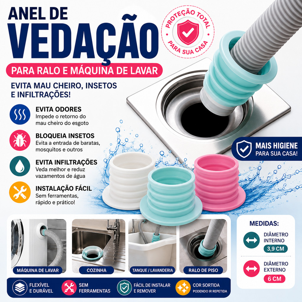 Anel de Vedação para maquina de lavar Ralo Anti Odor Anti Insetos Pia e Cozinha