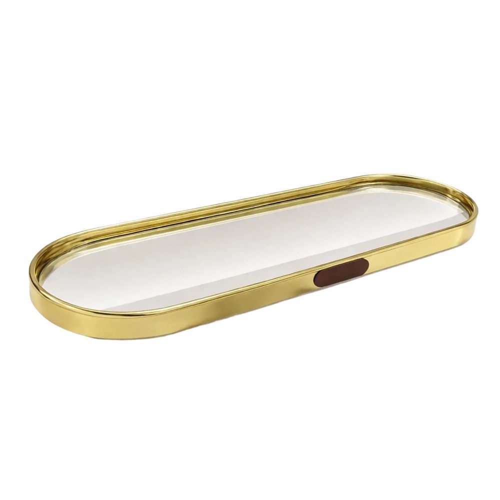 Bandeja Oval de Vidro com Borda Dourada Decorativa 30x10 cm